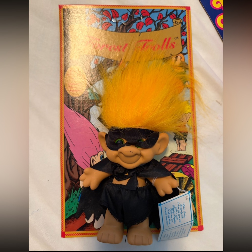 Vintage troll  1990s Forest Trolls Doll – Yellow Hair Black Costume – Original